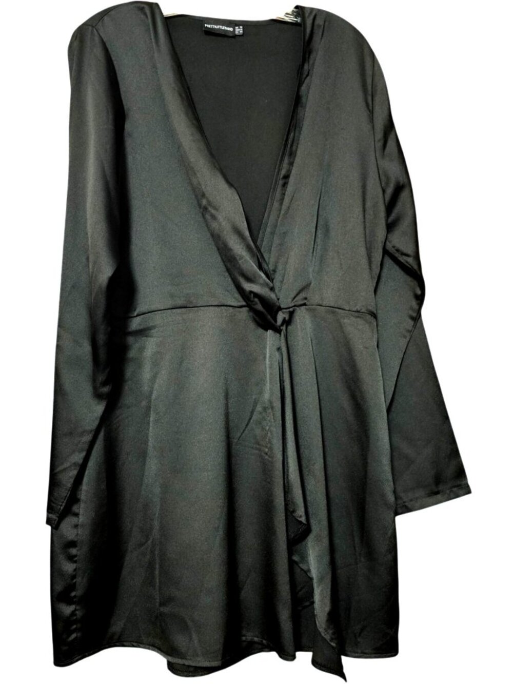 PrettyLittleThing Womens Black Wrap Front Long Sleeve Tunic Dress Size 12 - Picture 4 of 13